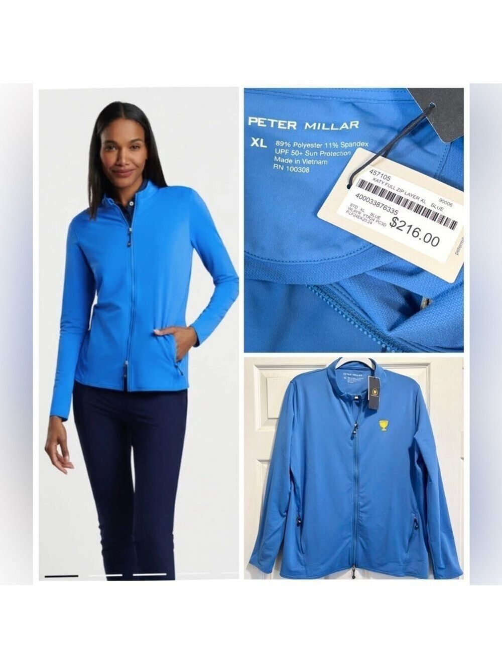 NWT Peter Millar Women’s Katy Full Zip
Golf Jacket Presidents Cup Abaco Blue XL